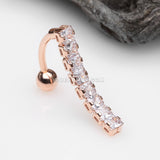Rose Gold Classic Princess Gems Vertical Sparkle Reverse Belly Button Ring-Clear