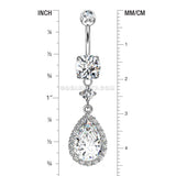 Brilliant Teardrop Lux Sparkle Dangle Belly Button Ring-Clear