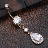 Golden Brilliant Teardrop Lux Sparkle Dangle Belly Button Ring-Clear