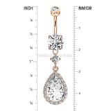 Rose Gold Brilliant Teardrop Lux Sparkle Dangle Belly Button Ring-Clear