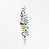 Adorable Flower Dazzle Opalite Sparkle Reverse Belly Button Ring-Multi-Color