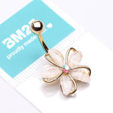 Detail View 4 of Golden Sparkle Frosted Flower Shimmer Belly Button Ring-Clear Gem
