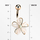 Detail View 1 of Rose Gold Sparkle Frosted Flower Shimmer Belly Button Ring-Clear Gem