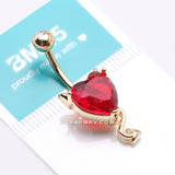 Detail View 4 of Golden Devilish Sparkle Heart Belly Button Ring-Red