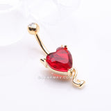 Detail View 2 of Golden Devilish Sparkle Heart Belly Button Ring-Red
