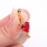 Detail View 3 of Golden Devilish Sparkle Heart Belly Button Ring-Red