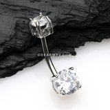 Classic Sparkle Gem Prong Set Internally Threaded Belly Button Ring-Clear