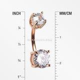 Rose Gold Classic Sparkle Gem Prong Set Internally Threaded Belly Button Ring-Clear