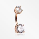 Rose Gold Classic Sparkle Gem Prong Set Internally Threaded Belly Button Ring-Clear