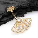 Golden Majestic Fan Brilliant Sparkle Internally Threaded Belly Button Ring-Clear