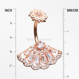 Rose Gold Majestic Fan Brilliant Sparkle Internally Threaded Belly Button Ring-Clear