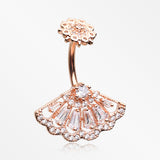 Rose Gold Majestic Fan Brilliant Sparkle Internally Threaded Belly Button Ring-Clear