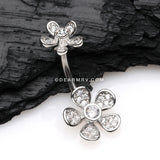 Wild Flower Sparkle Internally Threaded Belly Button Ring-Clear