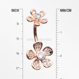 Rose Gold Wild Flower Sparkle Internally Threaded Belly Button Ring-Clear