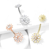 Marquise Sparkle Flower Internally Threaded Belly Button Ring-Clear