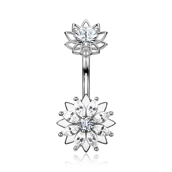 Marquise Sparkle Flower Internally Threaded Belly Button Ring-Clear
