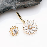 Golden Marquise Sparkle Flower Internally Threaded Belly Button Ring-Clear