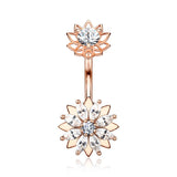 Rose Gold Marquise Sparkle Flower Internally Threaded Belly Button Ring-Clear