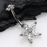 Brilliant Marquise Spring Flower Sparkle Internally Threaded Belly Button Ring-Clear