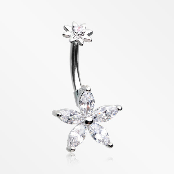 Brilliant Marquise Spring Flower Sparkle Internally Threaded Belly Button Ring-Clear