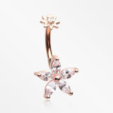 Rose Gold Brilliant Marquise Spring Flower Sparkle Internally Threaded Belly Button Ring-Clear