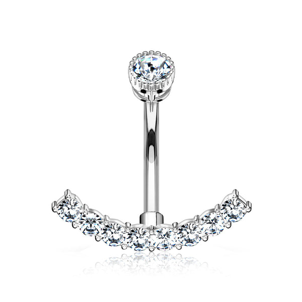 Curve Accent Sparkle Internally Threaded Belly Button Ring-Clear