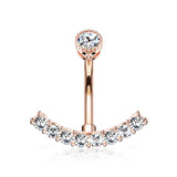 Rose Gold Curve Accent Sparkle Internally Threaded Belly Button Ring-Clear
