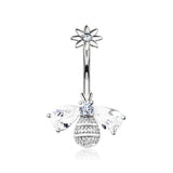 Flower Sparkle Honey Bee Internally Threaded Belly Button Ring-Clear