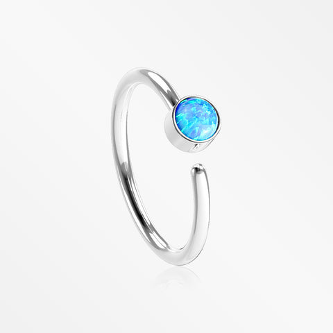 Fire Opal Sparkle Bezel Set Bendable Hoop Ring-Blue Opal