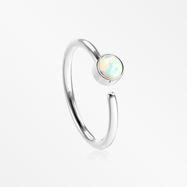 Fire Opal Sparkle Bezel Set Bendable Hoop Ring-White Opal