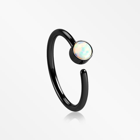 Blackline Fire Opal Sparkle Bezel Set Bendable Hoop Ring-White Opal