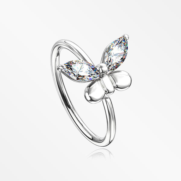 Butterfly Marquise Sparkle Bendable Hoop Ring-Clear