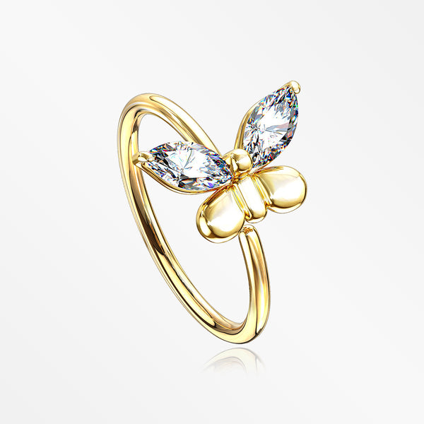 Golden Butterfly Marquise Sparkle Bendable Hoop Ring-Clear