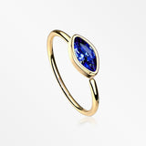 Golden Brilliant Marquise Bezel Set Sparkle Bendable Hoop Ring-Blue