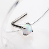 Fire Opal Sparkle Prong Set L-Shaped Nose Ring-White Opal