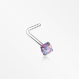 Fire Opal Sparkle Prong Set L-Shaped Nose Ring-Purple Opal