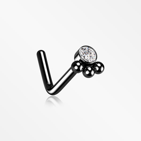 Blackline Bali Beads Sparkle Steel L-Shaped Nose Ring-Clear Gem