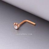 Rose Gold Bali Beads Sparkle Steel L-Shaped Nose Ring-Clear Gem
