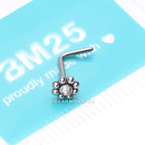 Bali Beads Flower Sparkle Steel L-Shaped Nose Ring-Clear Gem