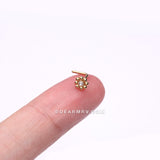 Golden Bali Beads Flower Sparkle Steel L-Shaped Nose Ring-Clear Gem