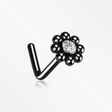 Blackline Bali Beads Flower Sparkle Steel L-Shaped Nose Ring-Clear Gem