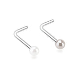 2 Pcs of Assorted Color Pearlescent Luster Ball L-Shaped Nose Ring Package