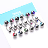 12 Pcs of Assorted Color Gem Ball Steel Belly Button Ring Package