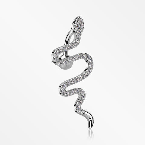 Snake Sparkle Top Down Reverse Belly Button Ring-Clear Gem