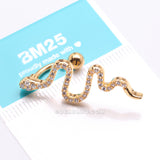 Detail View 4 of Golden Snake Sparkle Top Down Reverse Belly Button Ring-Clear Gem