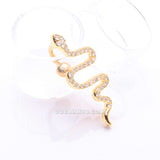 Detail View 2 of Golden Snake Sparkle Top Down Reverse Belly Button Ring-Clear Gem
