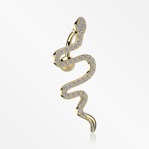 Golden Snake Sparkle Top Down Reverse Belly Button Ring-Clear Gem