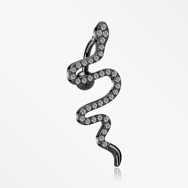 Blackline Snake Sparkle Top Down Reverse Belly Button Ring-Clear Gem