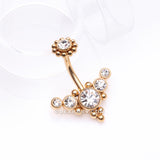Detail View 2 of Golden Bali Beaded Flora Sparkle Internally Threaded Belly Button Ring-Clear Gem