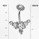 Detail View 1 of Bali Beaded Flora Sparkle Internally Threaded Belly Button Ring-Clear Gem